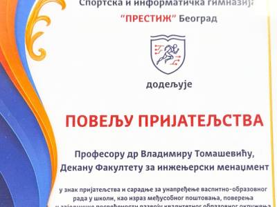 Prof. Dr. Vladimir Tomašević Presented with a Charter of Friendship